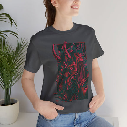 Oni Demon Samurai Unisex T-Shirt – Cyberpunk Alt Streetwear, Japanese Punk Rock Mask, Unique Goth Metal Neon Tee