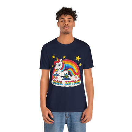 Rainbow 'Hail Satan' Unicorn T-Shirt – Cute Pastel Goth, Punk, Rocker & Alt Graphic Tee, Perfect for lovers of different