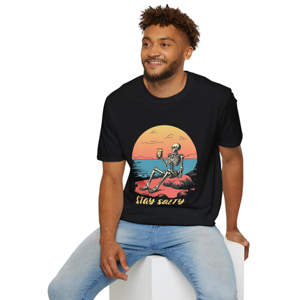 Stay Salty Skeleton T-Shirt – Funny Beach Graphic Tee, Grunge Punk Summer Shirt, Punk Rock Surf Style, Alt Indie Clothing