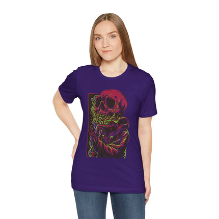 Cyberpunk Skull Unisex T-Shirt - Neon Sci-Fi Alt Skull Streetwear, Punk Rock Skeleton Graphic, Unique Goth Metal Neon Tee