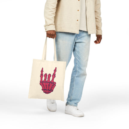 Horns Up Skeleton Tote Bag – Punk, Metal, Goth & Alt Style Canvas Shopper, Unique Shopping Accessory