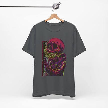 Cyberpunk Skull Unisex T-Shirt - Neon Sci-Fi Alt Skull Streetwear, Punk Rock Skeleton Graphic, Unique Goth Metal Neon Tee