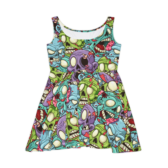ZombieHead Skater Dress - Cute Skull Zombie Print, Punk Goth Alt Kawaii Horror, Strange Weird Pretty Outfit