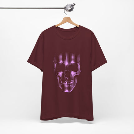 Pink Glitch Skull Unisex T-Shirt – Digital Distortion Alt Streetwear, Goth Punk Rock & Metal Graphic Tee
