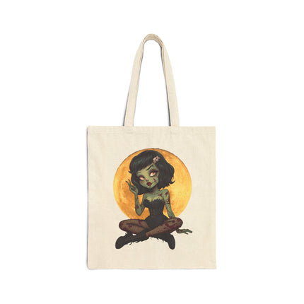 Zombie Girl Canvas Tote Bag - Cute Gothic Punk Graphic, Kawaii Alt Aesthetic Shopper, Rocker and Metalhead friendly