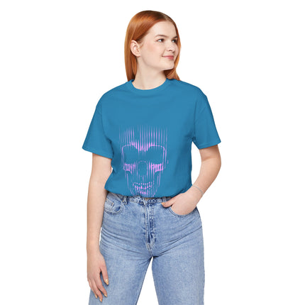 Pink Glitch Skull Unisex T-Shirt – Digital Distortion Alt Streetwear, Goth Punk Rock & Metal Graphic Tee