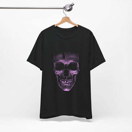 Pink Glitch Skull Unisex T-Shirt – Digital Distortion Alt Streetwear, Goth Punk Rock & Metal Graphic Tee