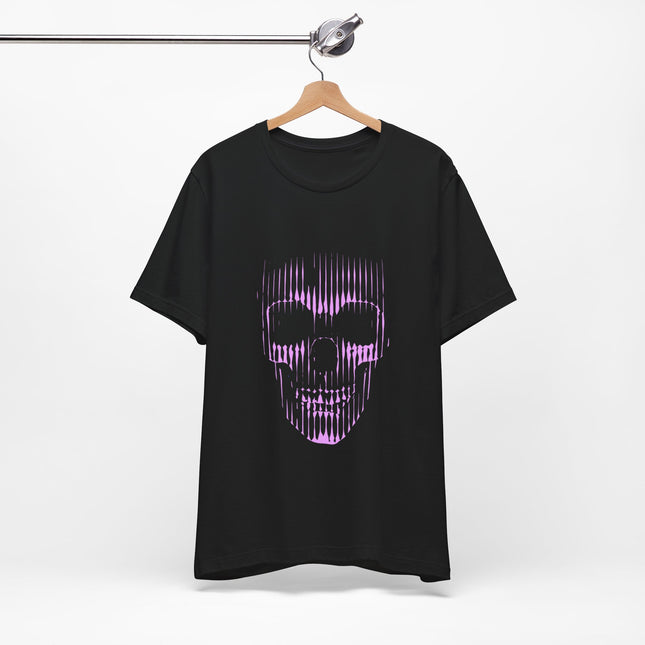 Pink Glitch Skull Unisex T-Shirt – Digital Distortion Alt Streetwear, Goth Punk Rock & Metal Graphic Tee