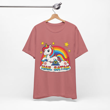 Rainbow 'Hail Satan' Unicorn T-Shirt – Cute Pastel Goth, Punk, Rocker & Alt Graphic Tee, Perfect for lovers of different