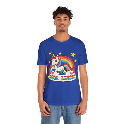 Rainbow 'Hail Satan' Unicorn T-Shirt – Cute Pastel Goth, Punk, Rocker & Alt Graphic Tee, Perfect for lovers of different