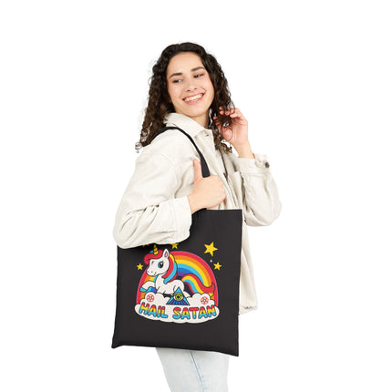 Hail Satan Rainbow Unicorn Tote Bag – Cute Pastel Goth, Kawaii, Punk & Alt Aesthetic Shopper, Rocker & Metalhead friendly