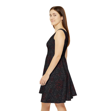 Midnight Bloom Skater Dress - Black & Red Abstract Pattern, Edgy Punk Rock Streetwear, Grunge Goth Alt Kawaii Sk8er