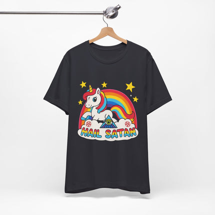 Rainbow 'Hail Satan' Unicorn T-Shirt – Cute Pastel Goth, Punk, Rocker & Alt Graphic Tee, Perfect for lovers of different