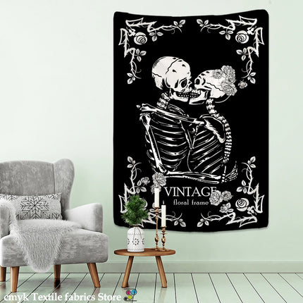 Lovers Kiss Skull Tapestry Wall Hanging