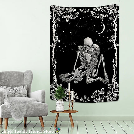 Lovers Kiss Skull Tapestry Wall Hanging