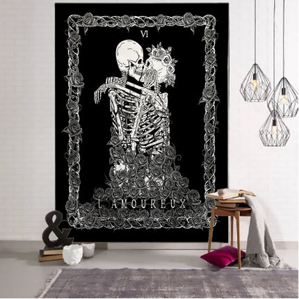 Lovers Kiss Skull Tapestry Wall Hanging