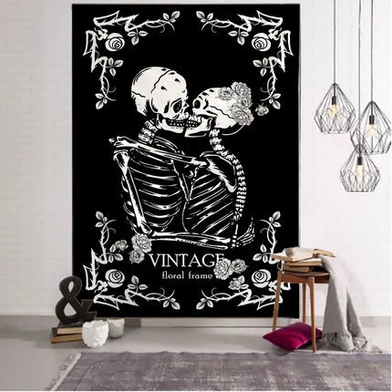 Lovers Kiss Skull Tapestry Wall Hanging