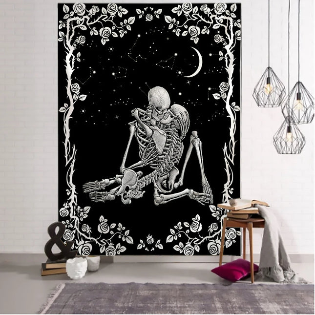 Lovers Kiss Skull Tapestry Wall Hanging