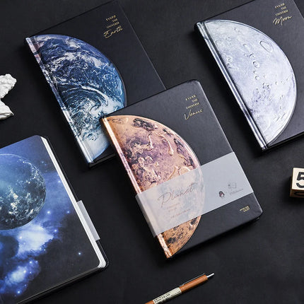 Starry Sky - Notebook Journal - Aesthetic Planet Solar System Journals Featuring Earth, Venus, Jupiter & Moon Designs